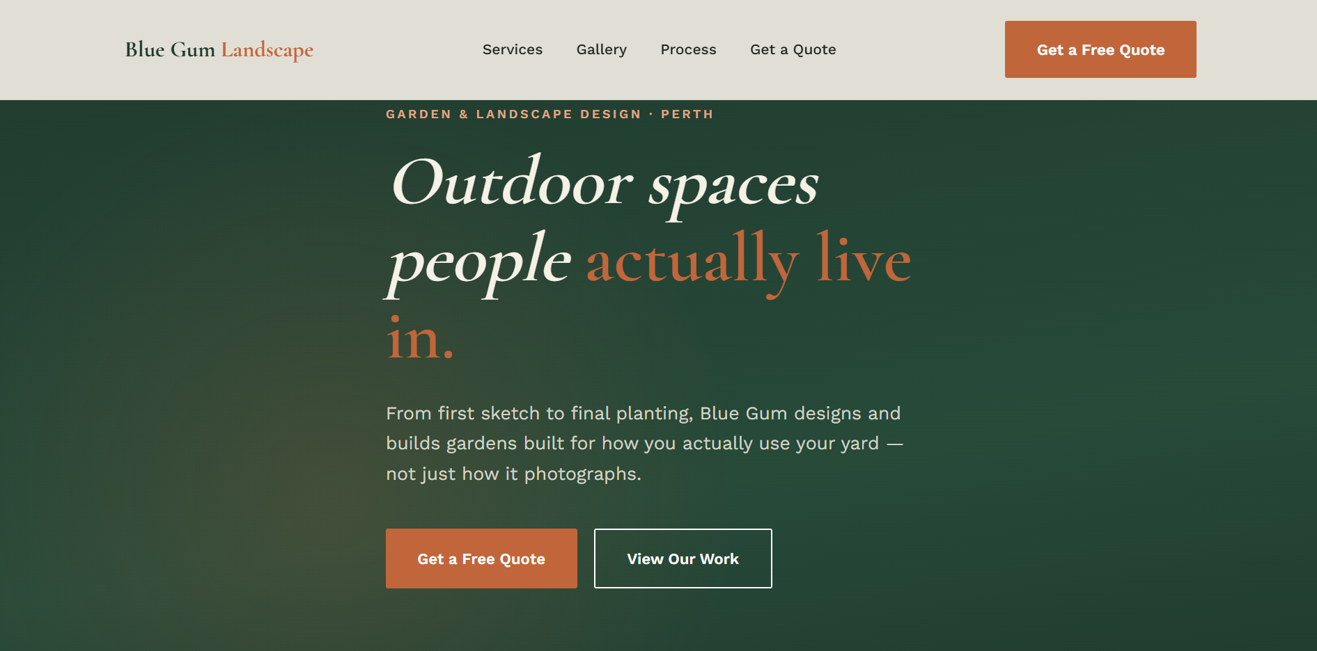 Blue Gum Landscape & Design homepage